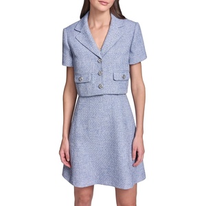 image:imageKarl Lagerfeld Womens Short Sleeve Collar Tweed Cropped JacketBlue Multi