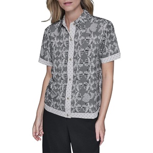 image:imageKarl Lagerfeld Womens Short Sleeve Collared Button Down Printed Camp ShirtBlackBisque