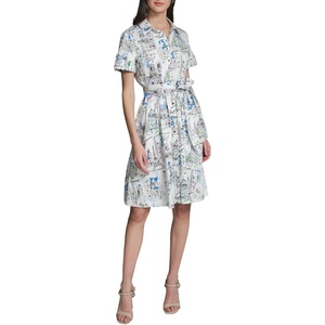 image:imageKarl Lagerfeld Womens Short Sleeve Collared Neck All Over Whimsy Print Button Down Midi DressSoft White Multi