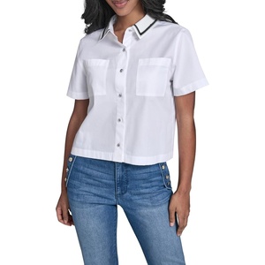 image:imageKarl Lagerfeld Womens Short Sleeve Collared Neck Emboriderd Collar Camp ShirtWhite
