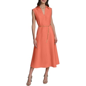 image:imageKarl Lagerfeld Womens Short Sleeve Collared Neck Floral Ottoman Midi Chain Belt DressCamelia