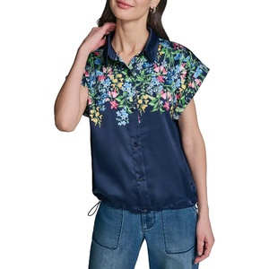 image:imageKarl Lagerfeld Womens Short Sleeve Collared Neck Placed Floral Side Tie Camp ShirtNaval Acadey Mutli