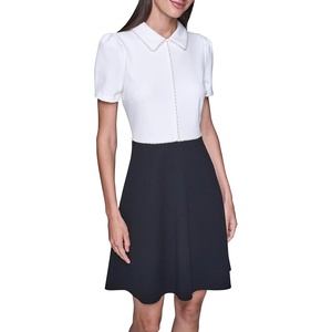 image:imageKarl Lagerfeld Womens Short Sleeve Collared Pearl Detail Scuba Crepe Fit and Flare DressSoft White Black