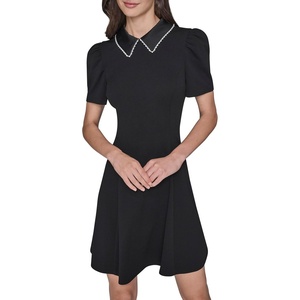 image:imageKarl Lagerfeld Womens Short Sleeve Collared Tweed Aline Mini DressBlack