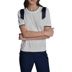 image:imageKarl Lagerfeld Womens Short Sleeve Crew Neck Bow Shoulder SweaterSoft WhiteNaval Academy