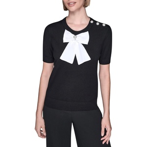 image:imageKarl Lagerfeld Womens Short Sleeve Crew Neck Bow SweaterBlackSoft White