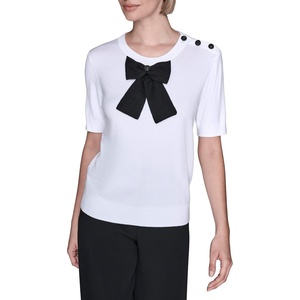 image:imageKarl Lagerfeld Womens Short Sleeve Crew Neck Bow SweaterSoft WhiteBlack