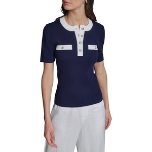 image:imageKarl Lagerfeld Womens Short Sleeve Crew Neck Button Front SweaterNaval AcademySoft White