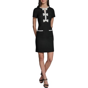 image:imageKarl Lagerfeld Womens Short Sleeve Crew Neck Faux Tweed Contrast Framing a Line DressBlackSoft White