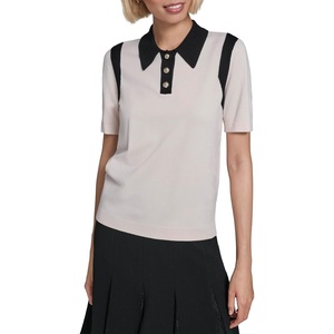 image:imageKarl Lagerfeld Womens Short Sleeve Crew Neck Johnny Collar SweaterBisqueBlack