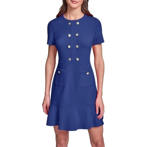 image:imageKarl Lagerfeld Womens Short Sleeve Crew Neck Scuba Crepe Aline Flounce Hem DressMaritime