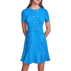 image:imageKarl Lagerfeld Womens Short Sleeve Crew Neck Scuba Crepe Aline Flounce Hem DressPorcelain Blue