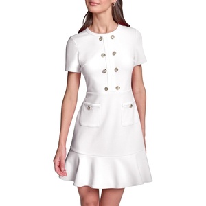 image:imageKarl Lagerfeld Womens Short Sleeve Crew Neck Scuba Crepe Aline Flounce Hem DressSoft White