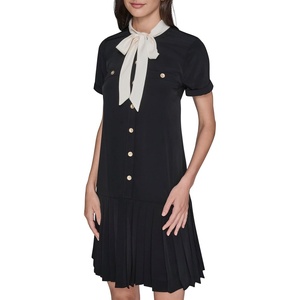 image:imageKarl Lagerfeld Womens Short Sleeve Neck Tie Silky Crepe Flounce Hem DressBlackBirch