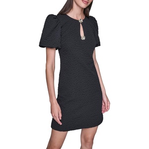 image:imageKarl Lagerfeld Womens Short Sleeve Round Neck with Keyhole Textured Jacquard DressBlack