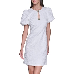 image:imageKarl Lagerfeld Womens Short Sleeve Round Neck with Keyhole Textured Jacquard DressSoft White