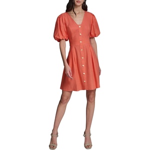 image:imageKarl Lagerfeld Womens Short Sleeve VNeck Linen Fit amp Flare Flower Button DressCamelia