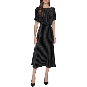 image:imageKarl Lagerfeld Womens Short Sleeve Velvet Pinstripe Midi DressBlack Multi