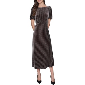 image:imageKarl Lagerfeld Womens Short Sleeve Velvet Pinstripe Midi DressEspresso Multi