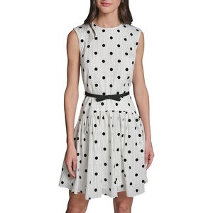 image:imageKarl Lagerfeld Womens Sleeveless Belted Drop Waist Mini DressSoft WhiteBlack