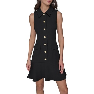 image:imageKarl Lagerfeld Womens Sleeveless Collared Button Front Aline Mini DressBlack
