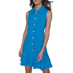 image:imageKarl Lagerfeld Womens Sleeveless Collared Button Front Aline Mini DressFrench Blue
