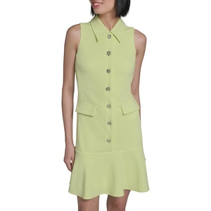 image:imageKarl Lagerfeld Womens Sleeveless Collared Button Front Aline Mini DressTea Green