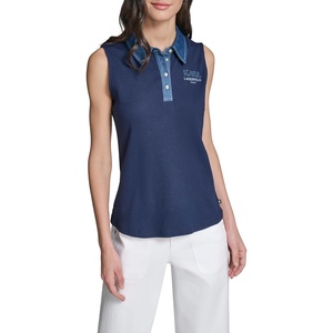 image:imageKarl Lagerfeld Womens Sleeveless Collared Neck Denim Collar Tank TopNaval Academy