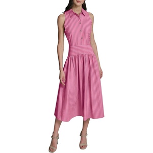 image:imageKarl Lagerfeld Womens Sleeveless Collared Neck Stripe Shirting Midi Wear to Work DressFuchsiaSoft White
