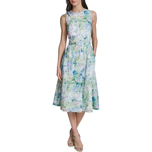 image:imageKarl Lagerfeld Womens Sleeveless Crew Neck All Over Whimsy Print Tie Back Midi DressSky Blue Multi