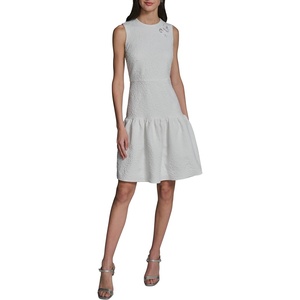 image:imageKarl Lagerfeld Womens Sleeveless Crew Neck Floral Jacquard Drop Waist Flower Detail DressSoft White