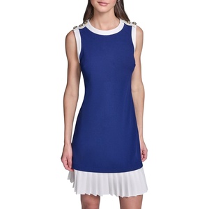 image:imageKarl Lagerfeld Womens Sleeveless Crew Neck Scuba Crepe Pleated Flounce Aline DressMaritimeSoft White