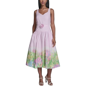 image:imageKarl Lagerfeld Womens Sleeveless Drop Waist Midi Dress with Flower Applique BeltPink SherbetTea Green Combo
