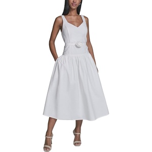 image:imageKarl Lagerfeld Womens Sleeveless Drop Waist Midi Dress with Flower Applique BeltSoft White