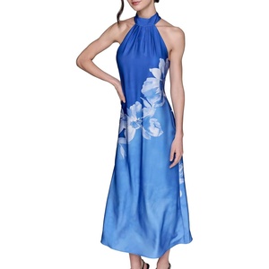 image:imageKarl Lagerfeld Womens Sleeveless Halter Neck Satin Aline Maxi DressBright SapphirePalace Blue Multi