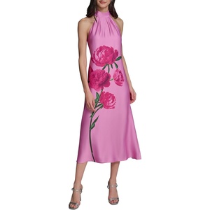 image:imageKarl Lagerfeld Womens Sleeveless Halter Neck Satin Aline Maxi DressFuchsia Combo