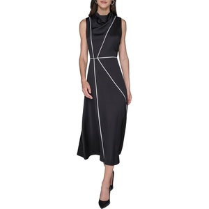 image:imageKarl Lagerfeld Womens Sleeveless Mock Neck Satin Faced Crepe Midi DressBlackSoft White