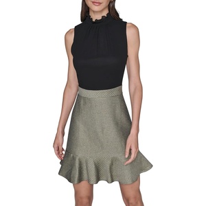 image:imageKarl Lagerfeld Womens Sleeveless Mock Neck Tweed Skirt Twofer Mini DressBlackGold Multi