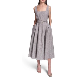 image:imageKarl Lagerfeld Womens Sleeveless Scoop Neck Linen Fit and Flare Midi DressEarthy Brown
