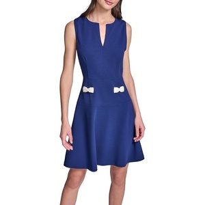 image:imageKarl Lagerfeld Womens Sleeveless Split Neck Scuba Crepe Fit and Flare Pearl Embellishments DressMaritime