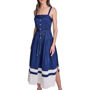 image:imageKarl Lagerfeld Womens Sleeveless Square Neck Cotton Colorblock Midi DressMaritimeSoft White