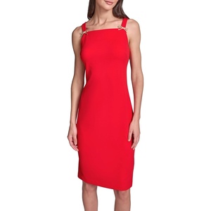 image:imageKarl Lagerfeld Womens Sleeveless Square Neck Scuba Crepe Bow Detail Sheath DressTomato