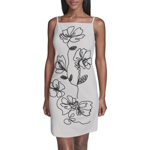 image:imageKarl Lagerfeld Womens Sleeveless Square Neck Soutache a Line Floral Detail DressBisque