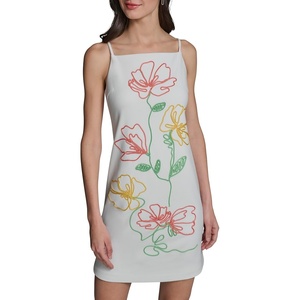 image:imageKarl Lagerfeld Womens Sleeveless Square Neck Soutache a Line Floral Detail DressSoft White