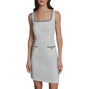 image:imageKarl Lagerfeld Womens Sleeveless Square Neck Tweed Sheath Mini DressSoft White