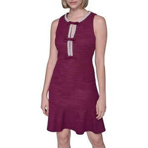 image:imageKarl Lagerfeld Womens Sleeveless Stretch Texture Knit Tweed DressWine