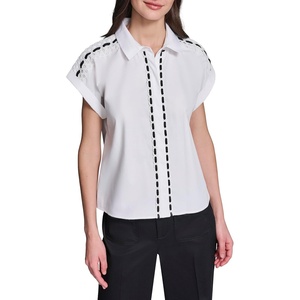 image:imageKarl Lagerfeld Womens Threaded Lace Rosette Buttons Poplin BlouseWhite