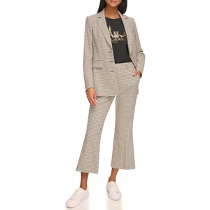 image:imageKarl Lagerfeld Womens Three Button Plaid Fitted BlazerBlack Soft White Multi