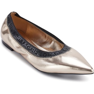 image:imageKarl Lagerfeld Womens Vinette Pointed Toe Ballet Flat with LogoWhite Gold