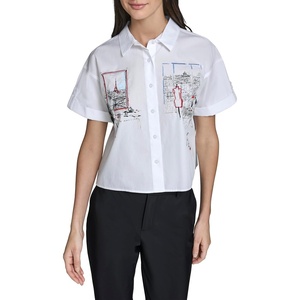 image:imageKarl Lagerfeld Womens Whimsical Paris Scene BlouseWhite